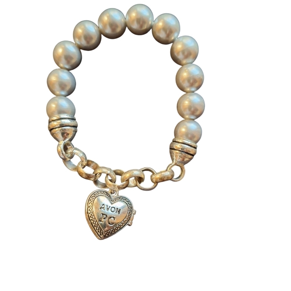 Avon President's Club Silver Toned Stretchy Stretchy Ball Heart Pave Bracelet